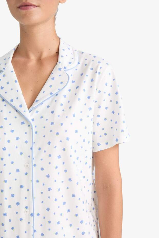 Pijama Takımı Regular Fit Desenli Kısa Kollu Üst Uzun Alt-Fall in Love F7547AX25AU - 5