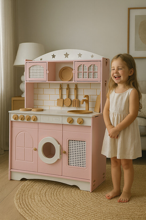Küçük Şefin Pembe Ahşap Mutfağı 9 Parça Servis Setli - 3