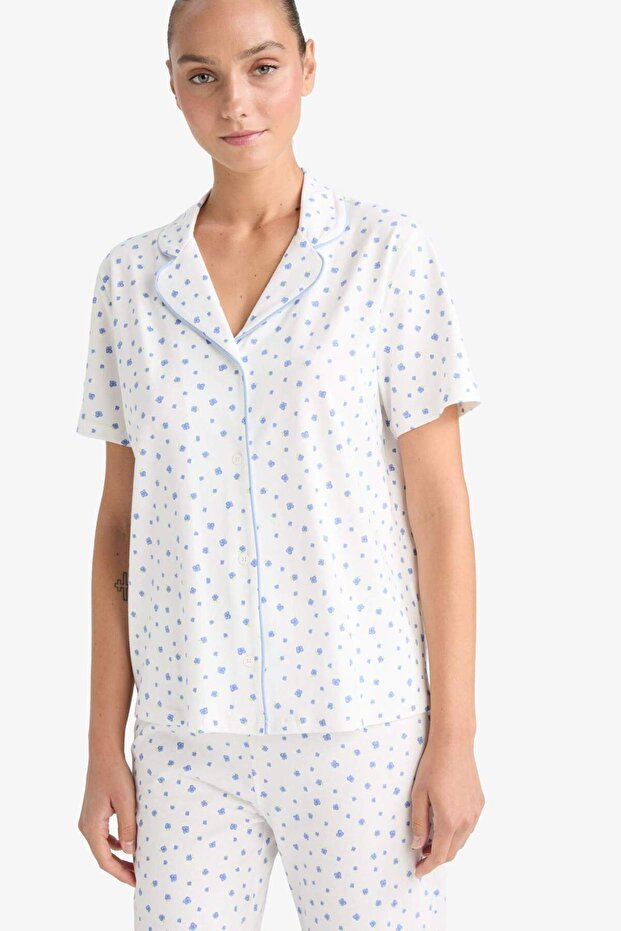 Pijama Takımı Regular Fit Desenli Kısa Kollu Üst Uzun Alt-Fall in Love F7547AX25AU - 3