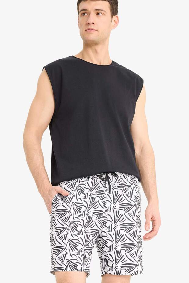 Regular Fit Patterned Mesh Lined Short Length Swim Shorts E0948Ax25Hs - 4