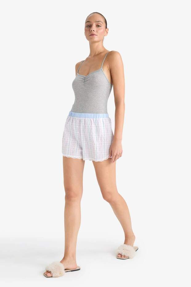 Regular Fit Gofre Dokulu Çizgili Şort Pijama Altı-Fall in Love F8932AX25HS - 3