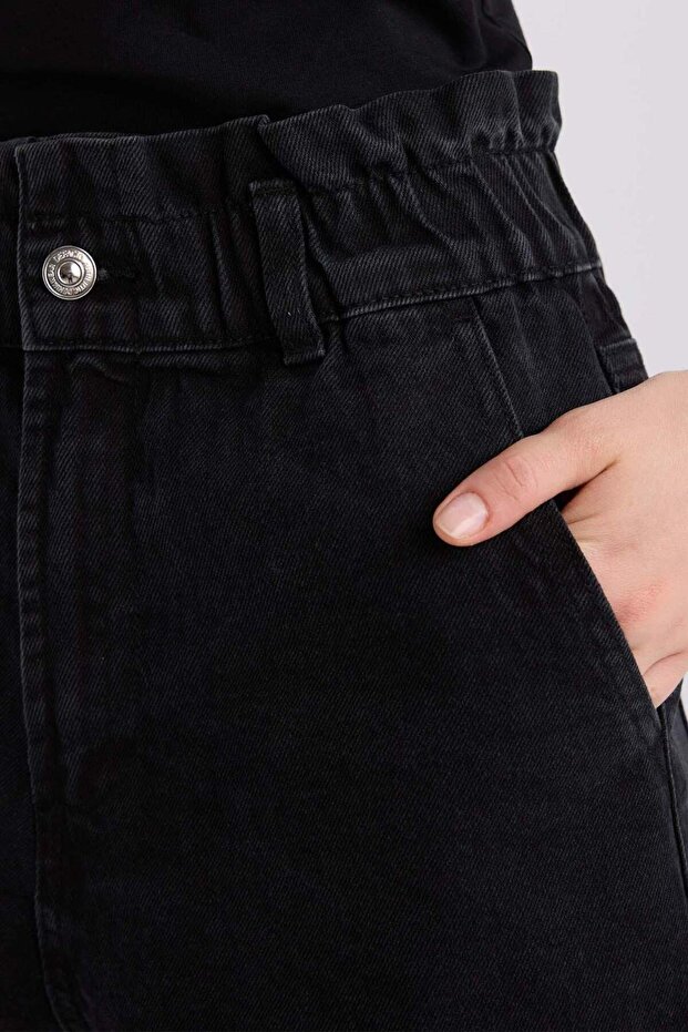 Paperbag Yüksek Bel Katlamalı Paça Jean Şort E1153AX25SP - 5