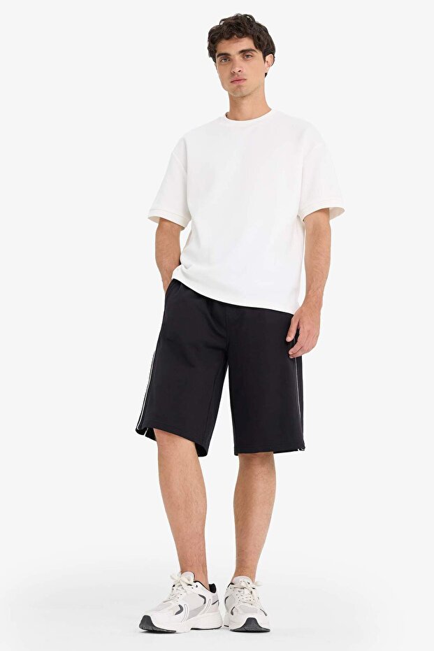Baggy Fit Beli Bağcıklı Düz Paça Şort F0185AX25SM - 3