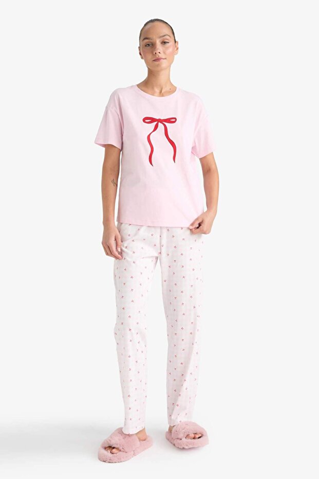 Pijama Takımı Regular Fit Kısa Kollu Üst Uzun Alt-Fall in Love F9909AX25AU - 1