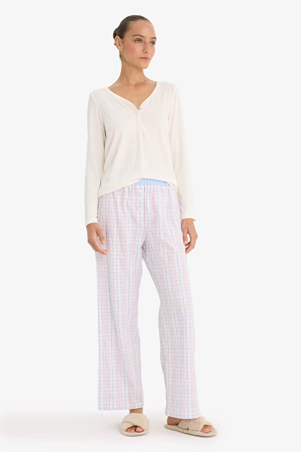 Regular Fit Uzun Boy Gofre Dokulu Pijama Altı-Fall in Love F8935AX25HS - 3