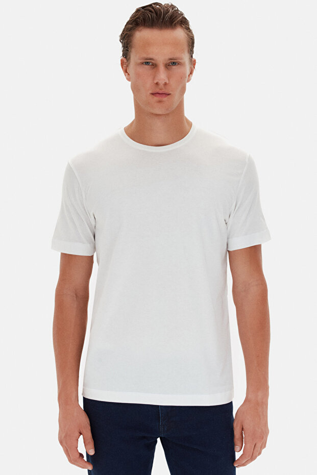 Ds Damat Oversize Ecru Crew Neck 100% Cotton T-Shirt