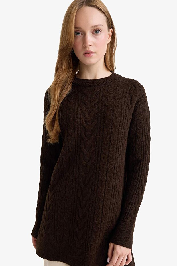 Relax Fit Bisiklet Yaka Triko Kazak Tunik F4530AX25WN - 1