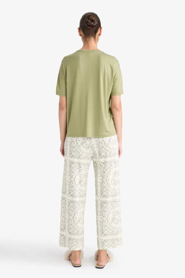 Pijama Takımı Regular Fit Kısa Kollu Üst Desenli Uzun Alt-Fall in Love F7560AX25AU - 7