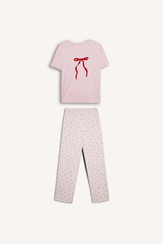 Pijama Takımı Regular Fit Kısa Kollu Üst Uzun Alt-Fall in Love F9909AX25AU - 8