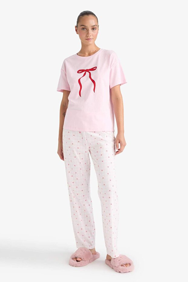 Pijama Takımı Regular Fit Kısa Kollu Üst Uzun Alt-Fall in Love F9909AX25AU - 2
