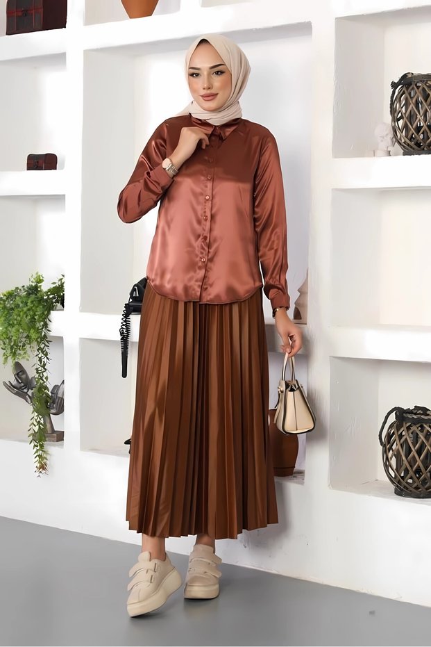 Women's Copper Satin Surface Hijab Shirt Hzl25W-Bd 139641
