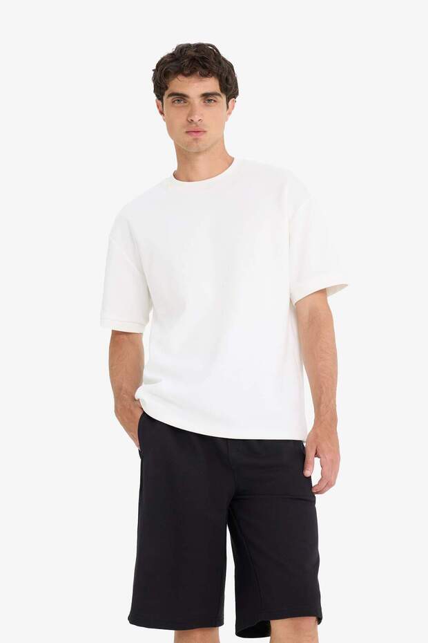 Baggy Fit Beli Bağcıklı Düz Paça Şort F0185AX25SM - 4