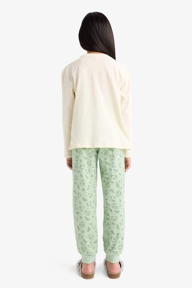Kız Çocuk Pijama Takımı Baskılı Uzun Kollu Üst Desenli Uzun Alt F6219A825WN - 8