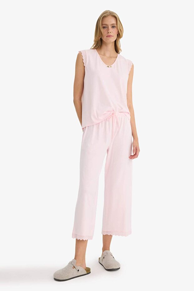 Pijama Takımı Regular Fit Kolsuz Üst Uzun Alt-Fall in Love F6988AX25AU - 1