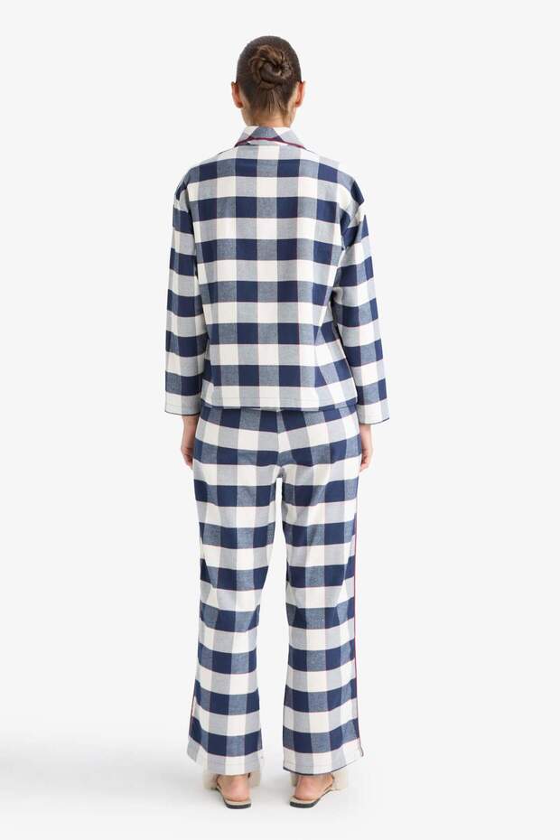 Pijama Takımı Regular Fit Kareli Uzun Kollu Üst Uzun Alt-Fall in Love E7599AX25AU - 7