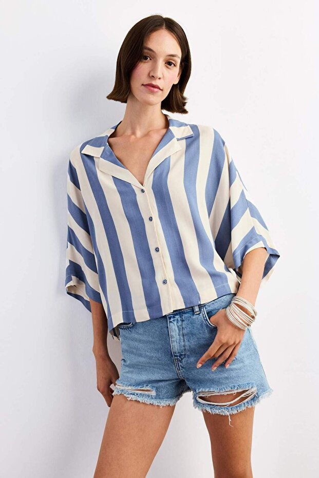 Oversize Wide Fit Striped Short Sleeve Shirt G1324Ax25Sm