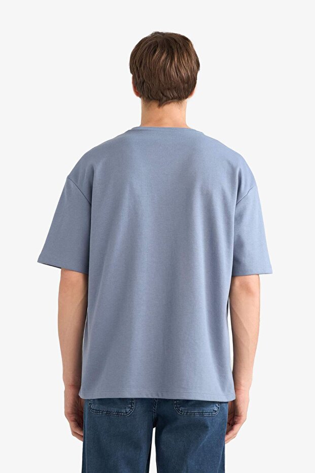 Oversize Geniş Kalıp Bisiklet Yaka Ağır Kumaş Basic Düz Kısa Kollu Tişört X3926AZ25AU - 6