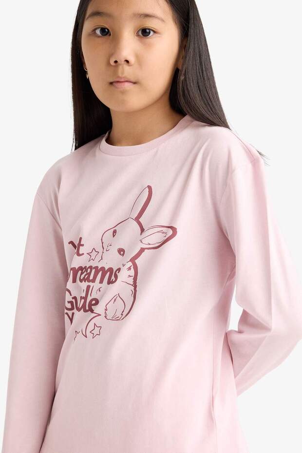 Kız Çocuk Pijama Takımı Baskılı Uzun Kollu Üst Desenli Uzun Alt F6215A825WN - 5