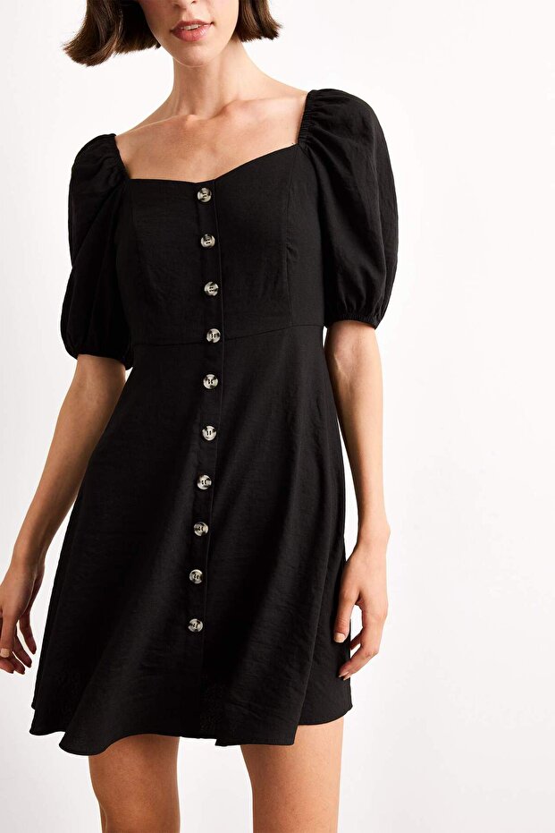 Kalp Yaka Kısa Kollu Mini Elbise G0730AX25SM - 6