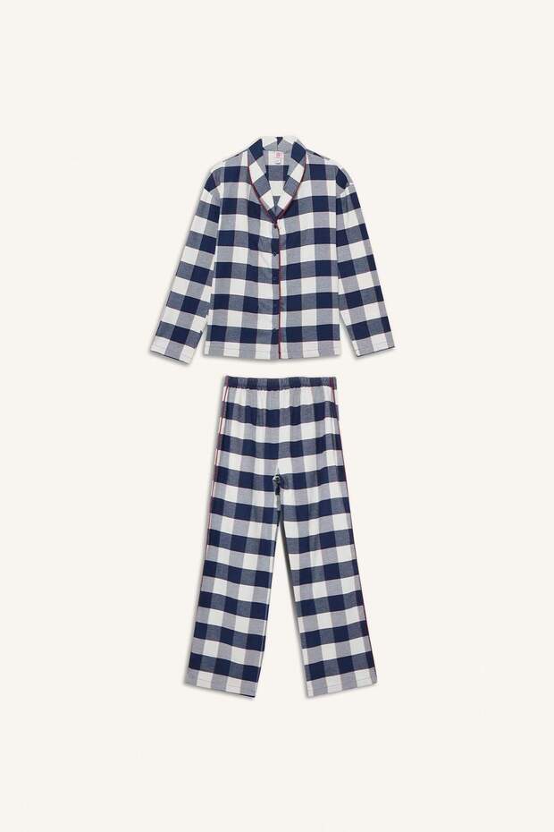 Pijama Takımı Regular Fit Kareli Uzun Kollu Üst Uzun Alt-Fall in Love E7599AX25AU - 8