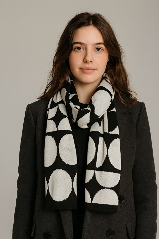 Eșarfă tricotată cu model circular - 1