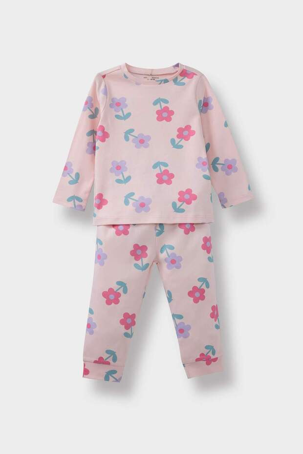 Kız Bebek Pijama Takımı Çiçek Desenli Uzun Kollu Üst Uzun Alt F0630A525AU - 1