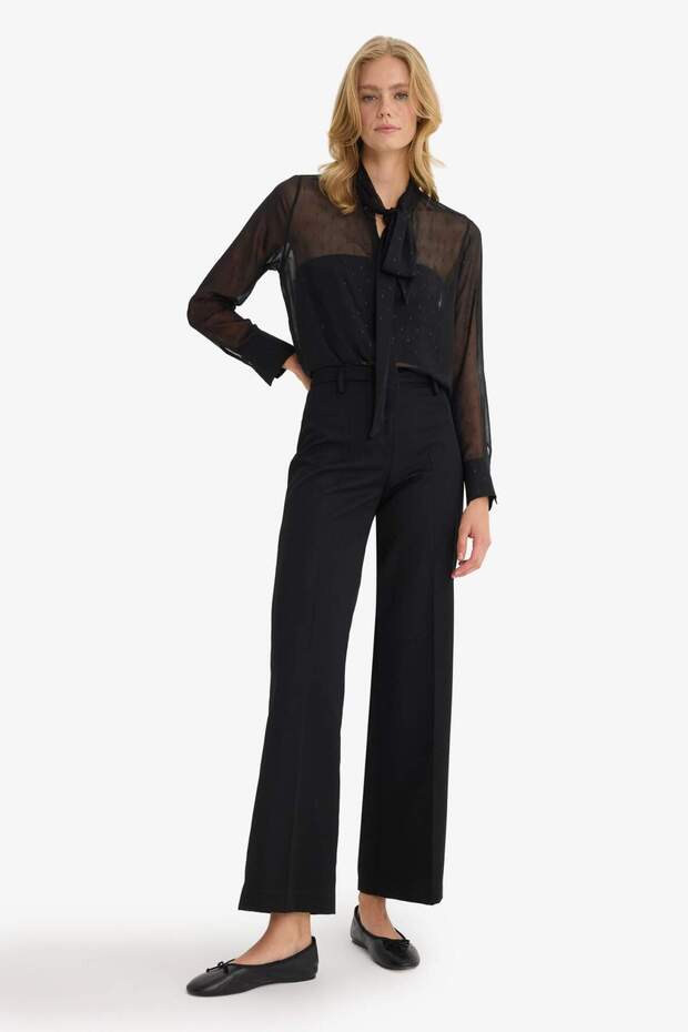 Regular Fit Şifon Puantiyeli Uzun Kollu Bluz F9177AX25WN - 2