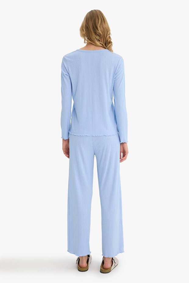 Pijama Takımı Regular Fit Ribana Uzun Kollu Üst Uzun Alt-Fall in Love D2273AX25AU - 6