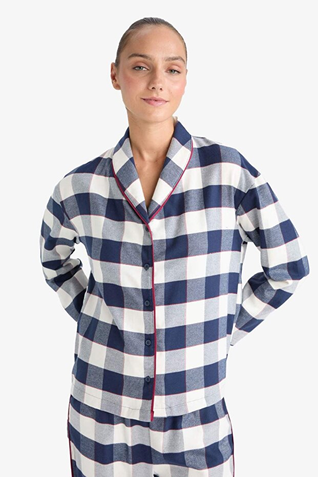 Pijama Takımı Regular Fit Kareli Uzun Kollu Üst Uzun Alt-Fall in Love E7599AX25AU - 4