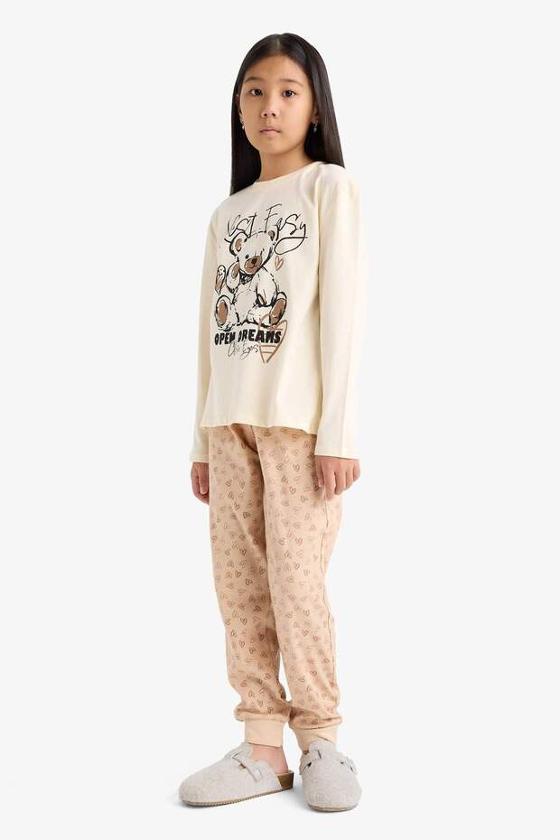 Kız Çocuk Pijama Takımı Baskılı Uzun Kollu Üst Desenli Uzun Alt F6216A825WN - 2