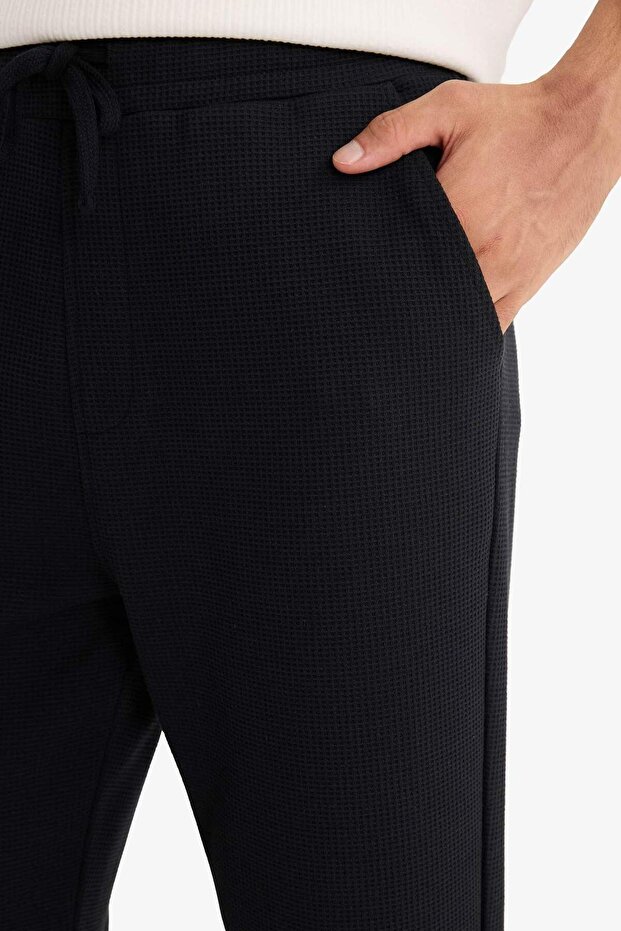 Regular Fit Beli Bağcıklı Düz Paça Waffle Eşofman Altı F0924AX25AU - 5