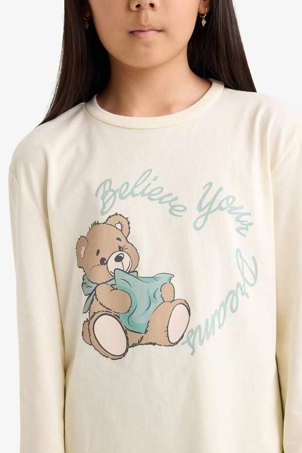 Kız Çocuk Pijama Takımı Baskılı Uzun Kollu Üst Desenli Uzun Alt F6219A825WN - 6