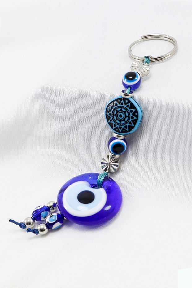 Sun Patterned Bead Handmade Glass Evil Eye Beaded Keychain, Gift Keychain