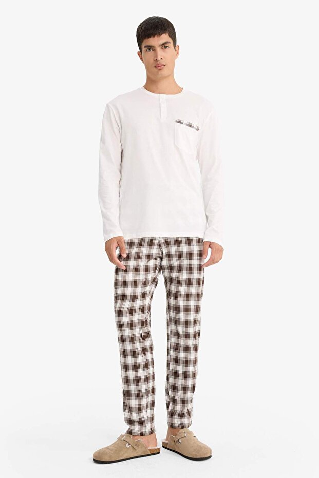 Pijama Takımı Regular Fit Uzun Kollu Üst Kareli Uzun Alt F7488AX25AU - 1