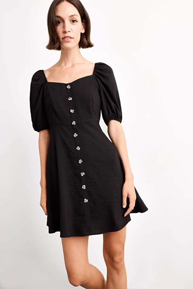 Kalp Yaka Kısa Kollu Mini Elbise G0730AX25SM - 4