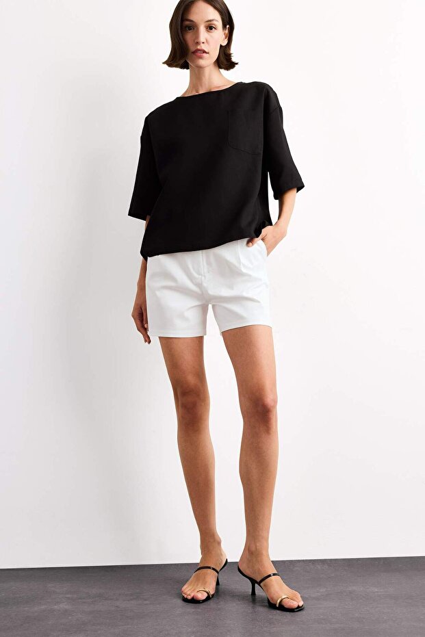 Relax Fit Bisiklet Yaka Dokuma Kısa Kollu Bluz G0434AX25SM - 2