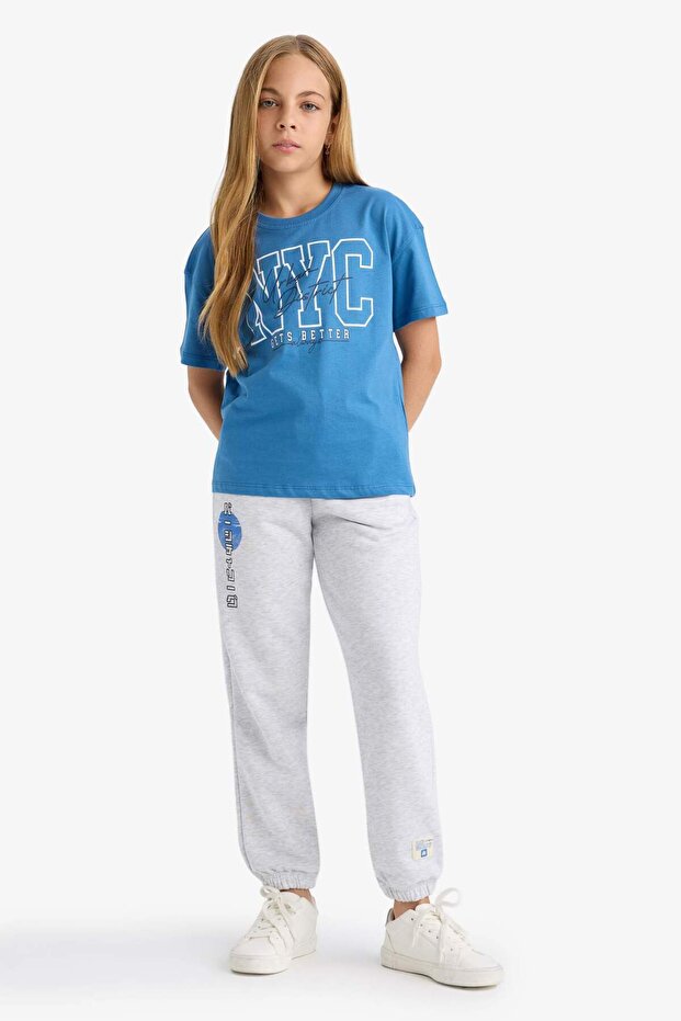 Kız Çocuk Beli Lastikli Baskılı Jogger Eşofman Altı E6929A825AU - 3