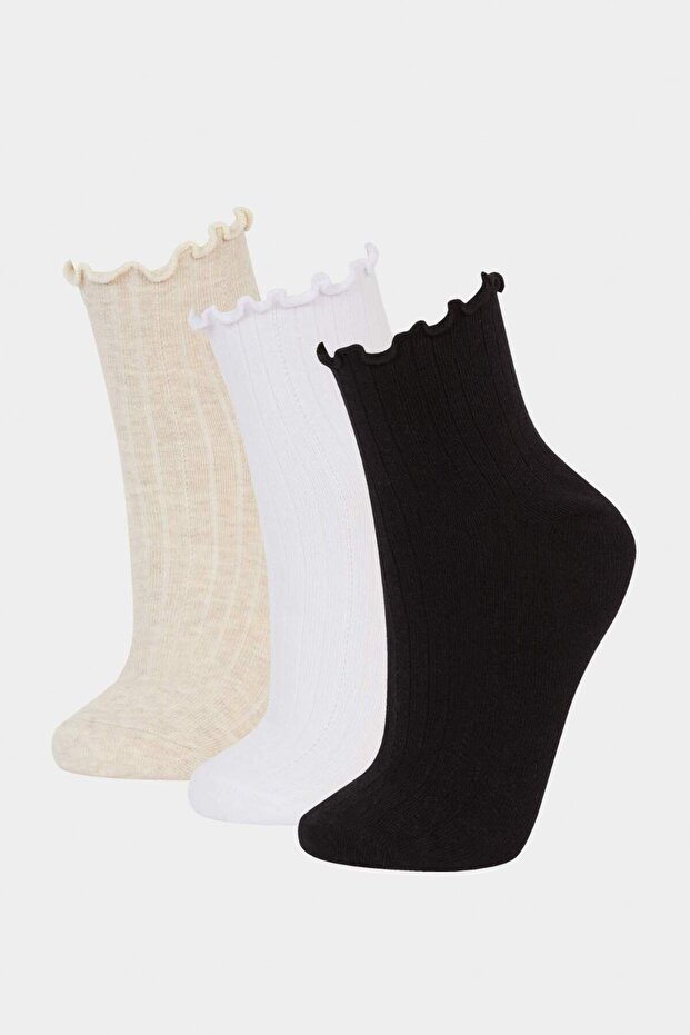 Women's Ruffled 3-Piece Cotton Socks F5473Axns