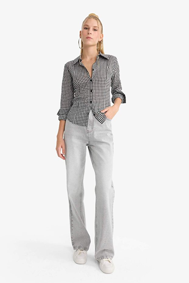 Coool Fitted Kareli Poplin Uzun Kollu Gömlek G0994AX25AU - 2