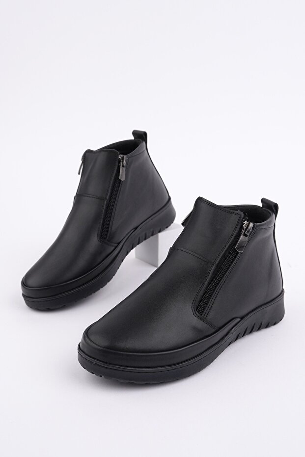 Feni̇ks Genuine Leather Double Zipper Women's Boots
