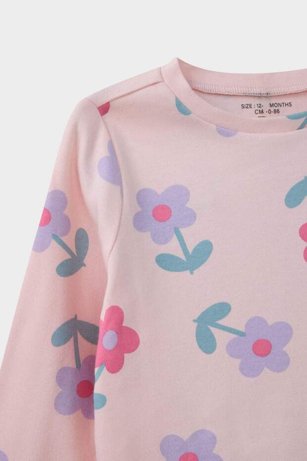 Kız Bebek Pijama Takımı Çiçek Desenli Uzun Kollu Üst Uzun Alt F0630A525AU - 3