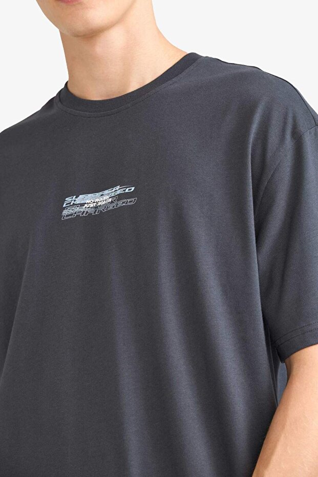 Boxy Fit Bisiklet Yaka Sırt Baskılı Kısa Kollu Tişört G0011AX25HS - 6