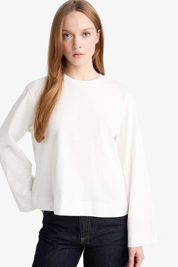Regular Fit Bisiklet Yaka Uzun Kollu Tişört Tunik G0377AX25AU - 4
