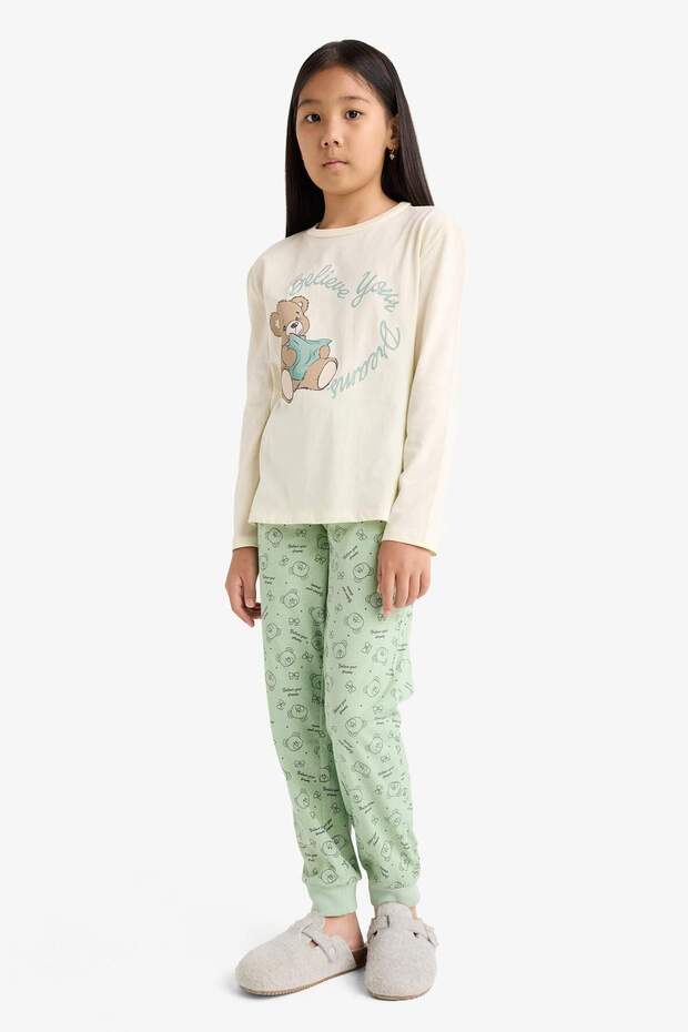 Kız Çocuk Pijama Takımı Baskılı Uzun Kollu Üst Desenli Uzun Alt F6219A825WN - 2