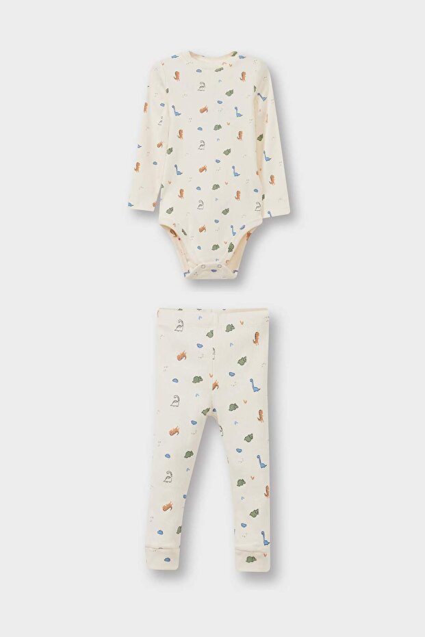 Baby Boy 2-Piece Set Dinosaur Print Long Sleeve Ribbed Camisole Snap Closure Bodysuit Bottom F0123A525Au
