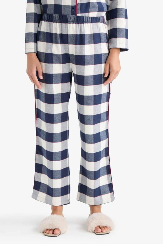 Pijama Takımı Regular Fit Kareli Uzun Kollu Üst Uzun Alt-Fall in Love E7599AX25AU - 6