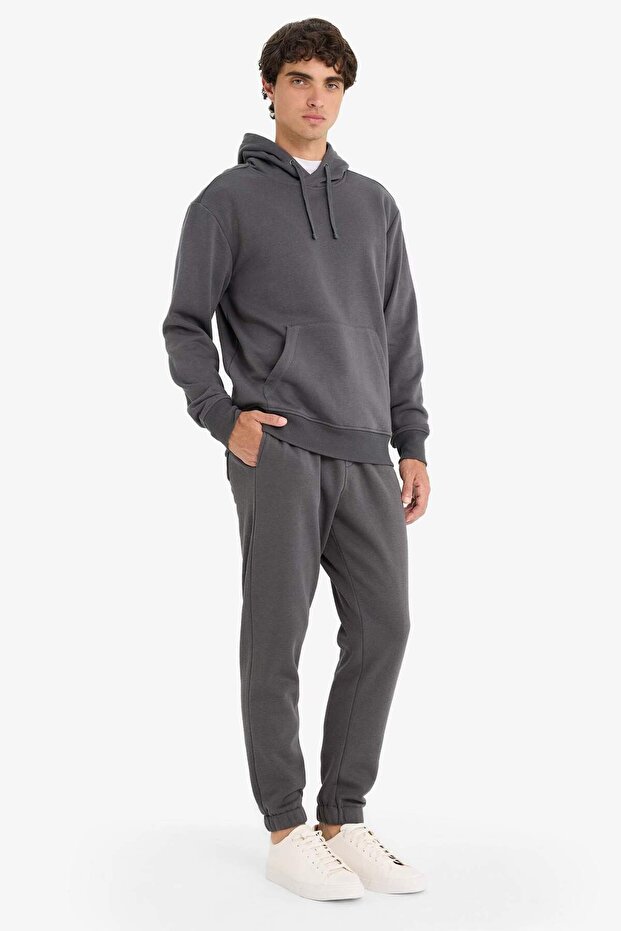 Regular Fit Beli Bağcıklı Cepli Paçası Lastikli Şardonlu Basic Düz Jogger Eşofman Altı E6326AX25AU - 1