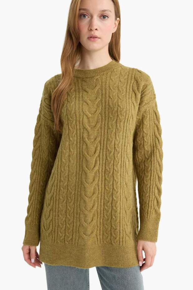 Relax Fit Bisiklet Yaka Triko Kazak Tunik F4530AX25WN - 1