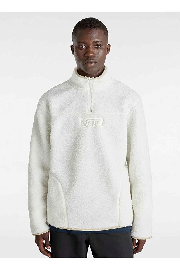 Cream Men's Zippered Collar Regular Fit Sweatshirt Vn000Hpffs81-Vans Boxed Sherpa Qzip