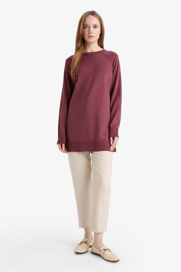 Regular Fit Bisiklet Yaka Basic Düz Triko Kazak Tunik C4474AX25WN - 2